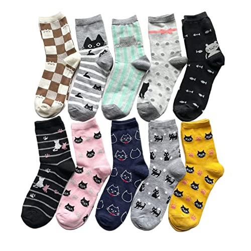 靴下 レディース セット 可愛い ねこ柄 レディース 猫柄 綿混 おしゃれソックス 10足セット C91 |  | 05