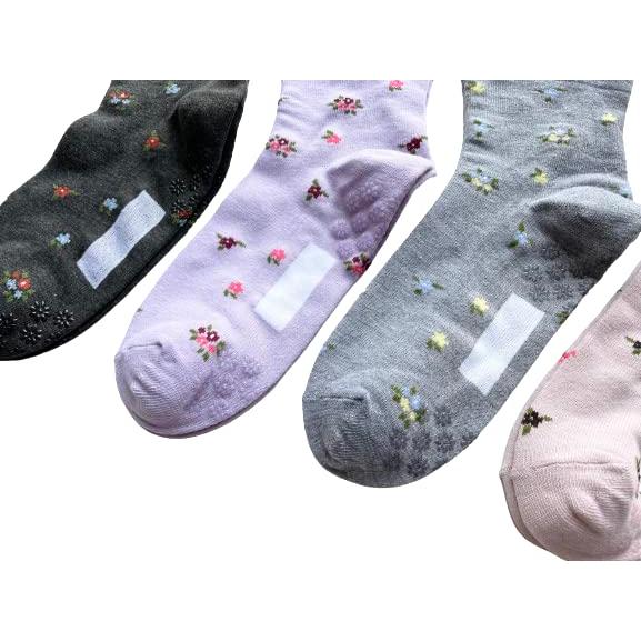 靴下 レディース お中元 滑り止め付 名前が書ける 片手で履ける 靴下 介護 かわい いおしゃれ 施設 病院 4足セット（色お任せ） C97 |  | 05