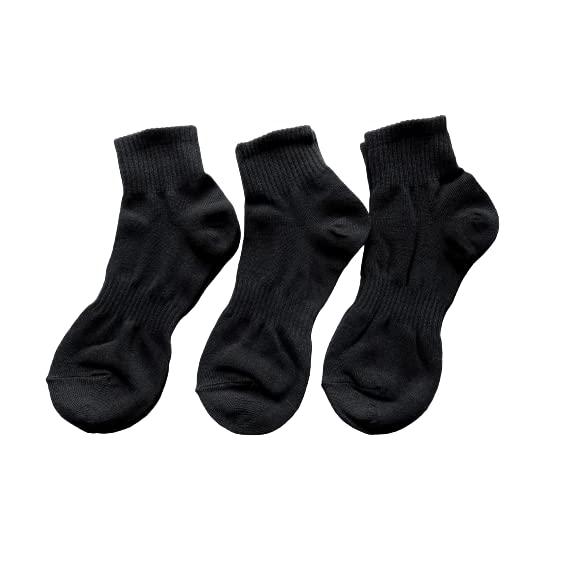 スポーツソックス  3P  くるぶし ショート メンズ ショートソックス セット 黒 紳士 靴下 通学 通勤 綿混 ブラック 3足セット (27-29) D16 |  | 01