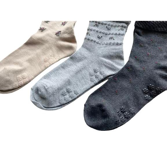 靴下 レディース 滑り止め付 綿混 靴下 すべり止め付き ゆったり口ゴム 綿混 3足セット（色はお任せ） E17 |  | 03