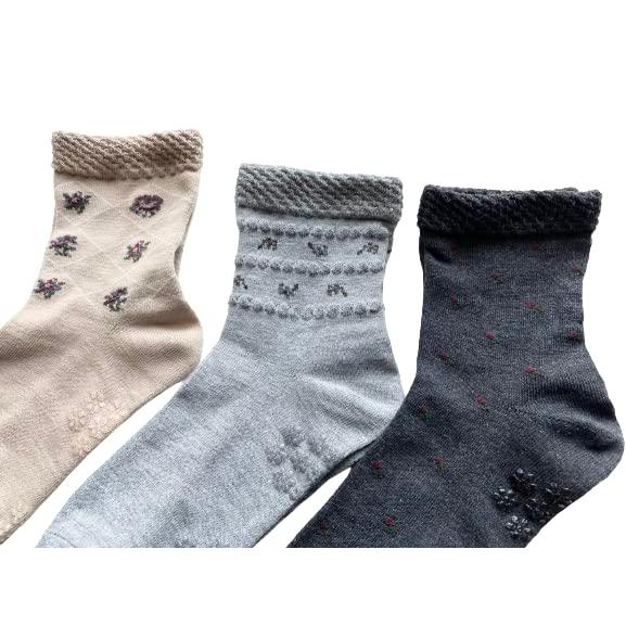 靴下 レディース 滑り止め付 綿混 靴下 すべり止め付き ゆったり口ゴム 綿混 3足セット（色はお任せ） E17 |  | 04