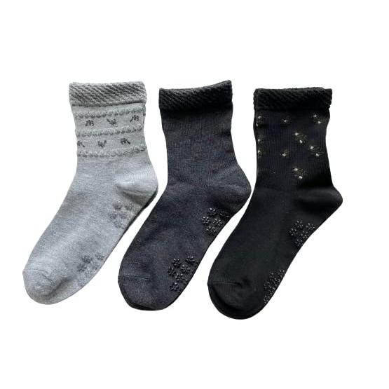 靴下 レディース 滑り止め付 綿混 靴下 すべり止め付き ゆったり口ゴム 綿混 3足セット（色はお任せ） E17 |  | 06