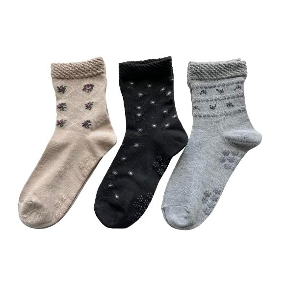 靴下 レディース 滑り止め付 綿混 靴下 すべり止め付き ゆったり口ゴム 綿混 3足セット（色はお任せ） E17 |  | 07