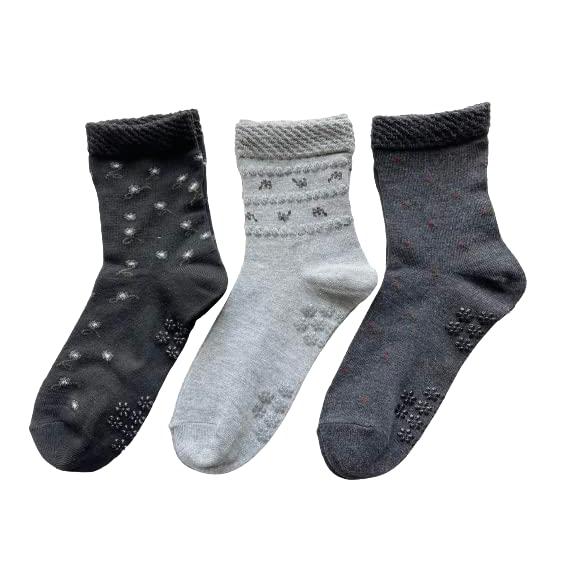 靴下 レディース 滑り止め付 綿混 靴下 すべり止め付き ゆったり口ゴム 綿混 3足セット（色はお任せ） E17 |  | 08