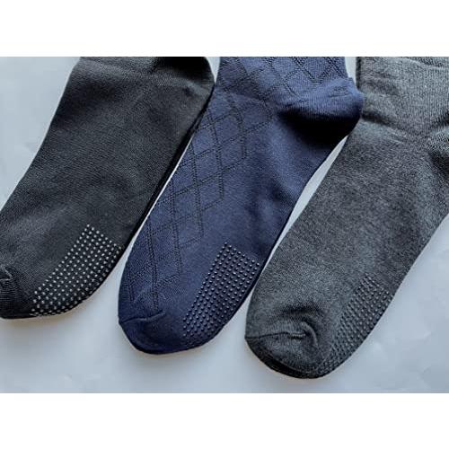 靴下 メンズ ビジネス ソックス 防臭 抗菌 滑り止め付 薄手  口ゴムゆったり 無地 25-27cm 3足組 (色はお任せ) E19 |  | 06
