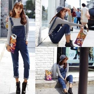 サロペット オールインワン ロング デニム オーバーオール パンツ スリムライン 即納 | 