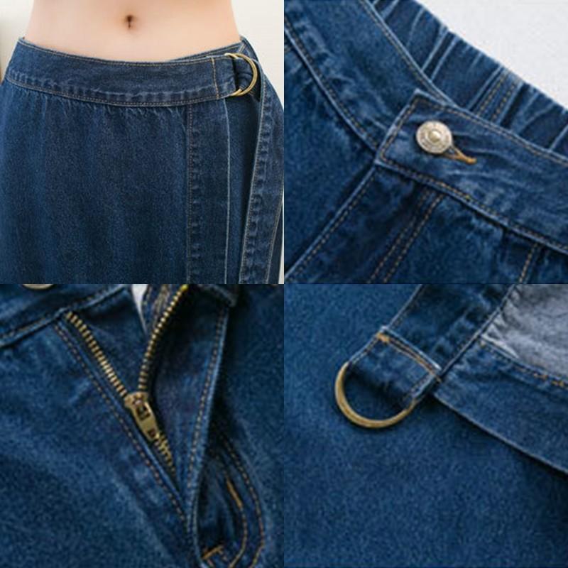 カットオフ デニム ラップスカート風 マキシ丈 パンツ トレンド カジュアル ブルー 即納 |  | 02