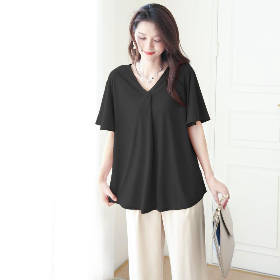 カットソー レディース Tシャツ 50代 半袖 おしゃれ 40代 v