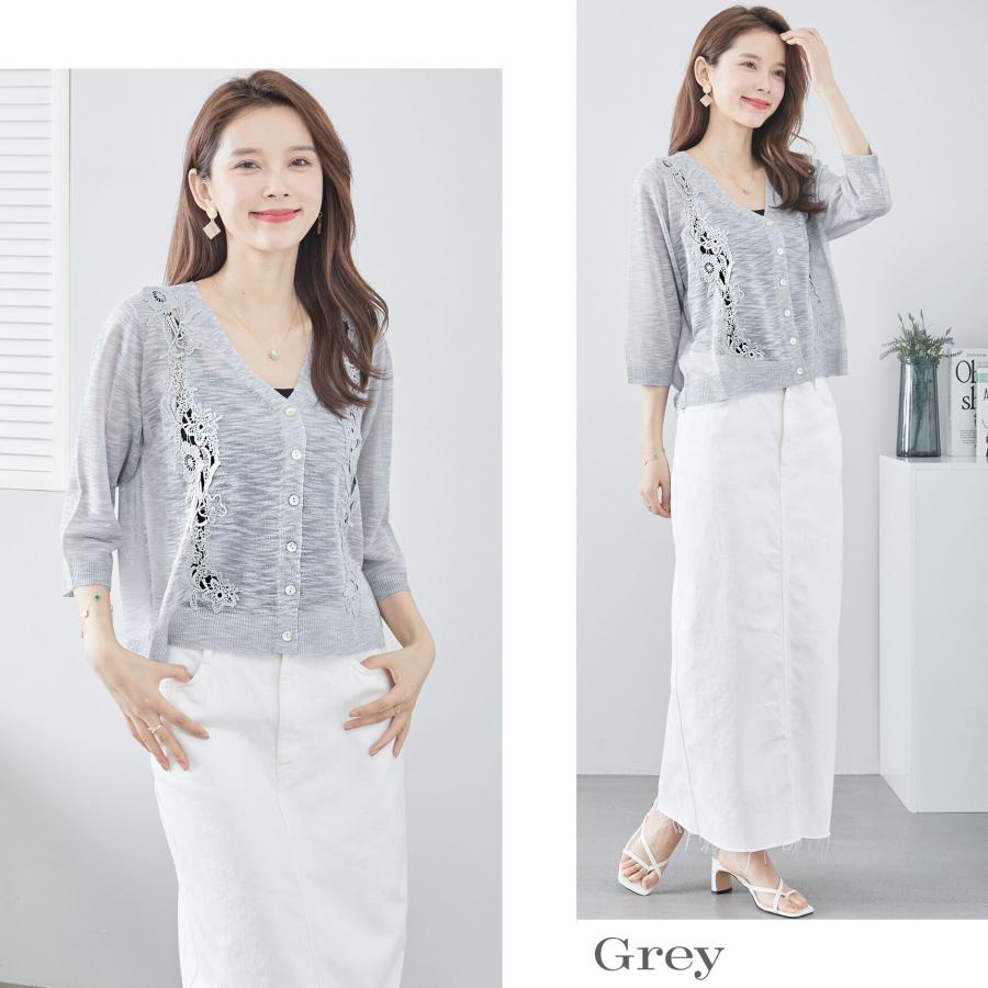 カーディガン レディース おしゃれ 夏 春 50代 Vネック シアー