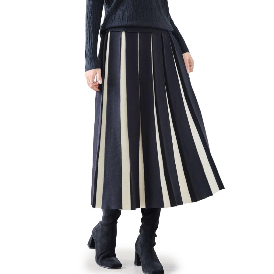 スカート ロング 冬 秋冬 ニットスカート 50代 プリーツ ロング