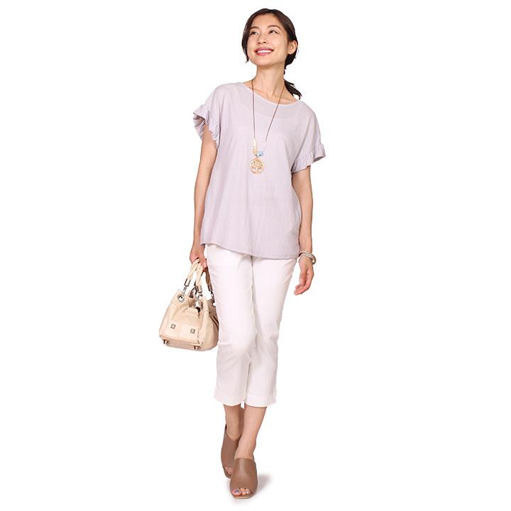 トップス レディース イタリア製 きれいめ ゆったり 半袖 フリル袖 プルオーバー Tシャツ ペンダント 付き フリー おしゃれ ブランド カットソー ファッション 大人のきれい服 モードアラカルト 通販 Yahoo ショッピング