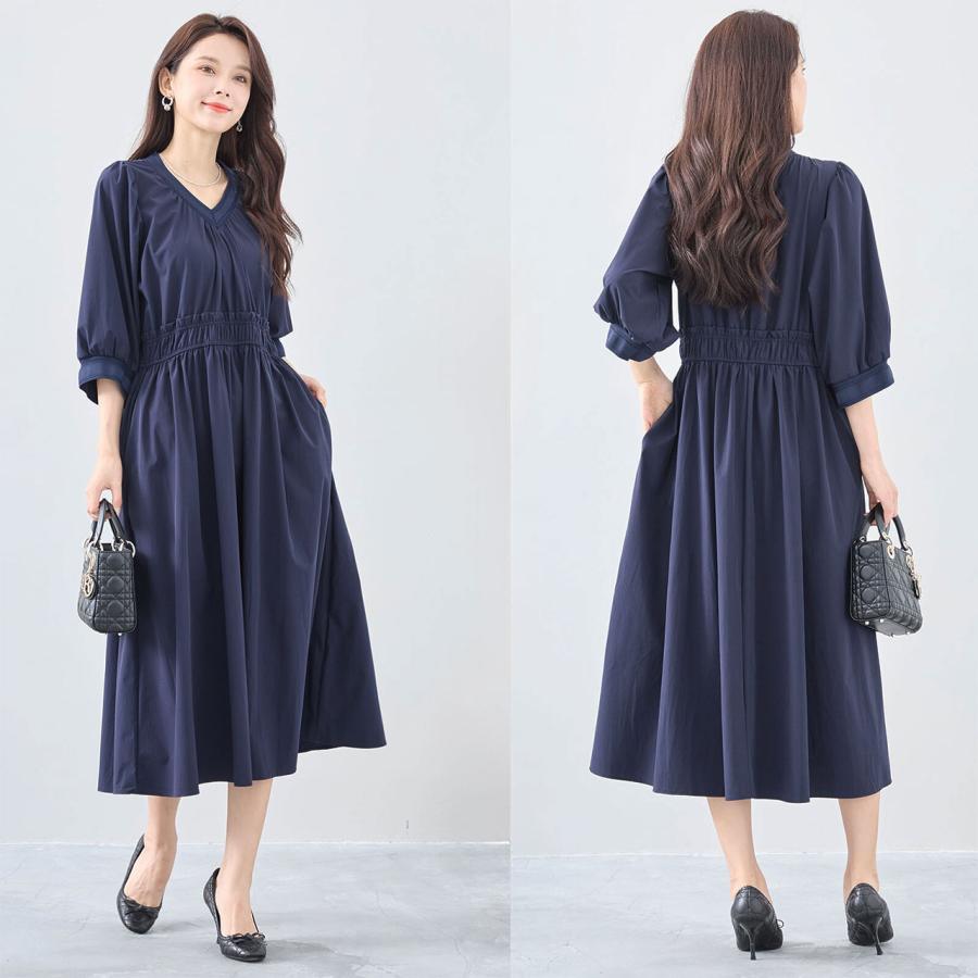 ワンピース レディース 秋 きれいめ 40代 ロング 七分袖 ミモレ丈 結婚