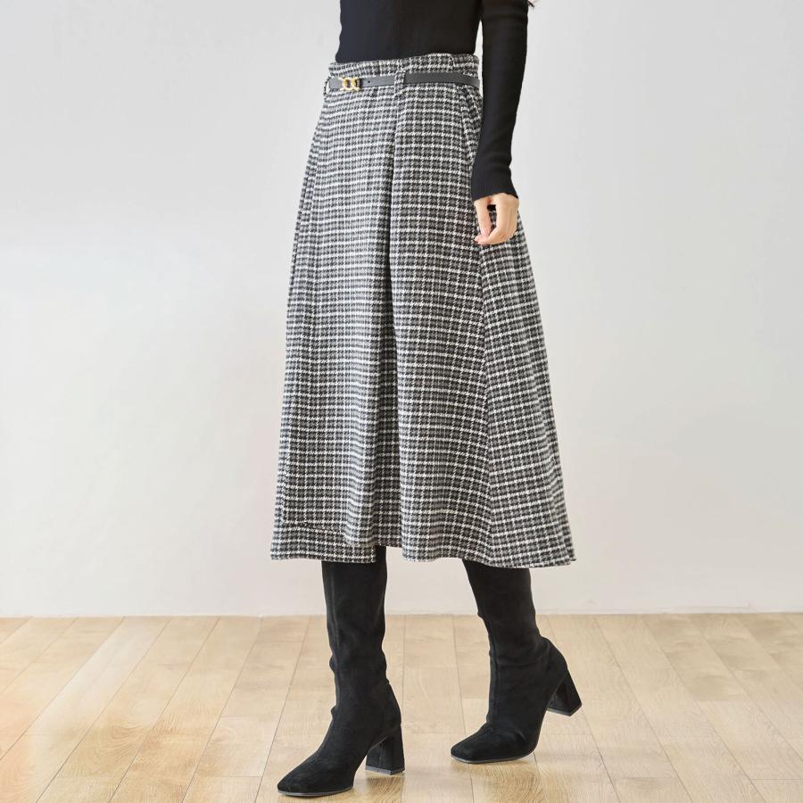 スカート ロング 秋冬 ツイード チェック グレンチェック Aライン