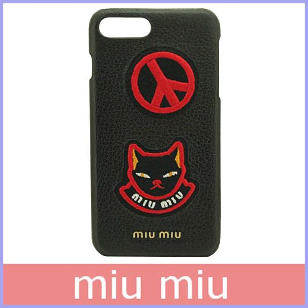 ミュウミュウ miumiu iPhoneケース カバー iPhone7Plus＆8Plus アウトレット 黒/ブラック 5ZH036