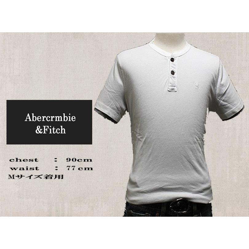 アバクロ　Abercrombie&Fitch 【メンズ　Men's】ヘンリーネック半袖Tシャツ 【ホワイト×グレー】ロゴ｜modelibre