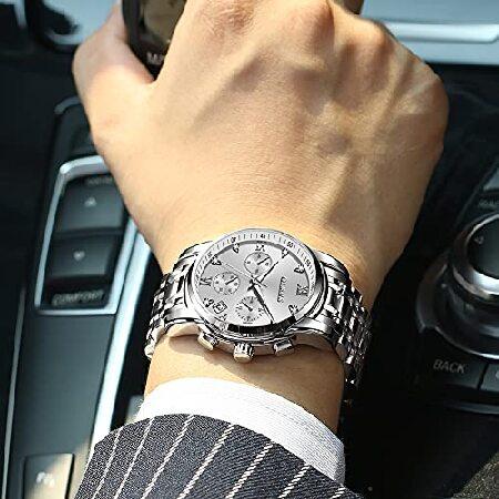 新入荷！ OLEVS オルプス メンズ防水時計 シルバーステンレススチール クロノグラフ腕時計 ホワイトルミナスビッグフェイスアナログクォーツ 【H2260532110】(12545円)