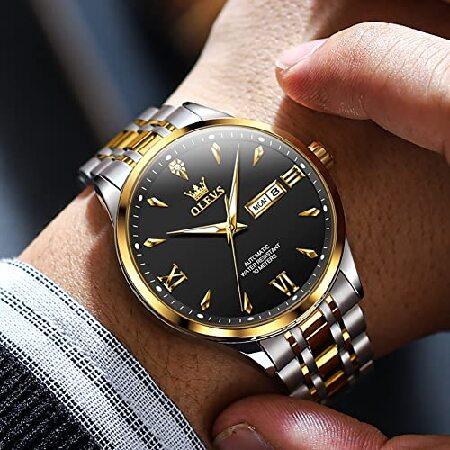 OLEVS オルプス 自動機械式メンズ腕時計 防水 ステンレススチール カレンダー ゴールドブラック OLEVS