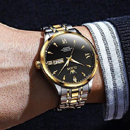 OLEVS オルプス 自動機械式メンズ腕時計 防水 ステンレススチール カレンダー ゴールドブラック OLEVS