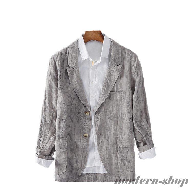 テーラードジャケット メンズ リネンジャケット 麻ジャケット カジュアル 柄物 シワ風 キャザー 木ボタン Ghsxh14 5rjk1 モダンショップ 通販 Yahoo ショッピング