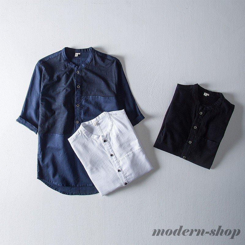 スタンドカラーシャツ メンズ 綿麻シャツ リネンシャツ 大きめサイズ 七分袖シャツ おしゃれ プルオーバーシャツ バンドカラー Ghsxh14 Gm57 モダンショップ 通販 Yahoo ショッピング