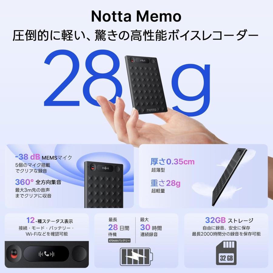 Notta Memo AI ボイスレコーダー ワンタッチ録音 翻訳 文字起こし 議事