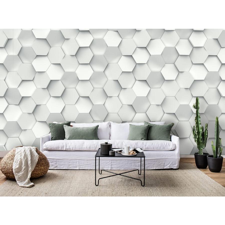 ヘキサゴン ホワイトパターン コンビネーション サイズ中 壁紙 アート サイズ中 モダン 綺麗 おしゃれ 壁紙 インテリア Moderntrend