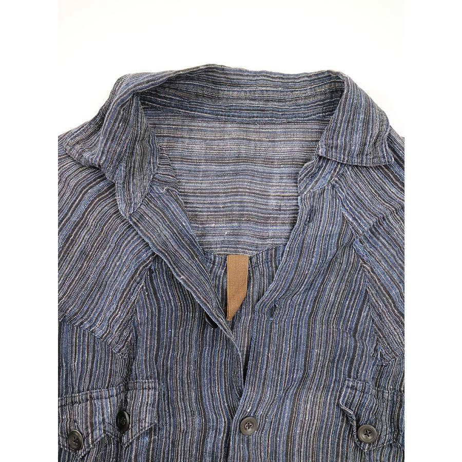 独特の上品 Baba Atelier アトリエ メンズ インディゴ シワ加工ウエスタンリネンシャツ ババ シャツ カジュアルシャツ