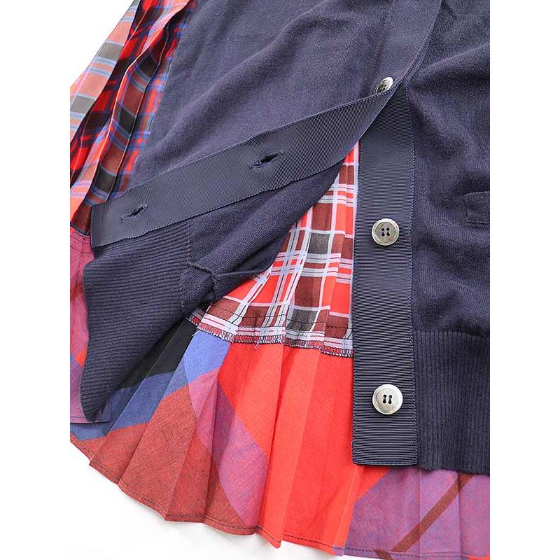 sacai サカイ 18SS チェックプリーツ切替ニットカーディガン ネイビー