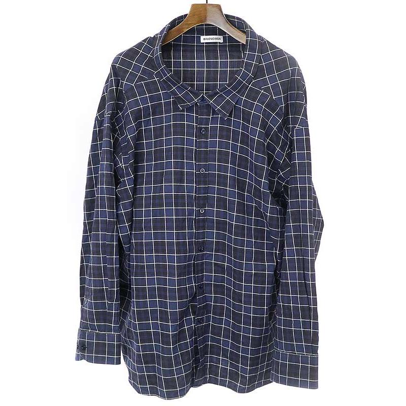 BALENCIAGA バレンシアガ オーバーサイズデザインチェックシャツ