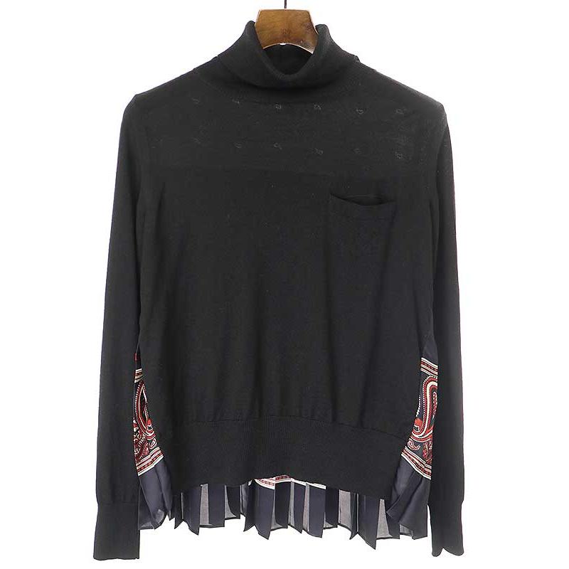 sacai サカイ 20AW ペイズリープリーツタートルネックニットセーター