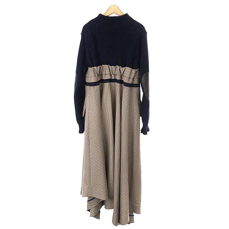 sacai サカイ 22AW Wool Knit x Chalk Stripe Dress ニットドッキング