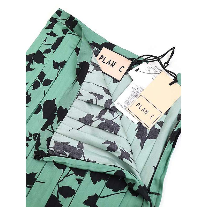 PLAN C プラン シー 20SS フラワーレーヨンプリーツスカート グリーン