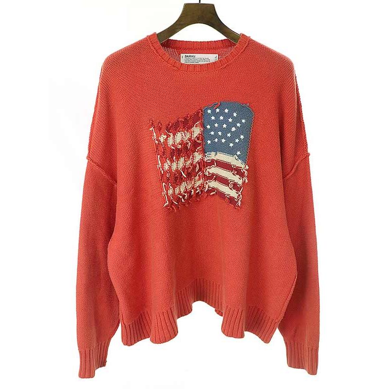 DAIRIKU ダイリク 19AW Inside Out America Knit 星条旗 インサイドアウトニットセーター レッド サイズ:F メンズ  :1-240001083814:MODESCAPE Yahoo!ショップ - 通販 - Yahoo!ショッピング