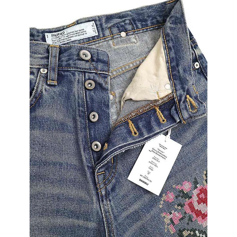 DAIRIKU ダイリク 21AW Flower Cross Embroidery Slim Denim Pants