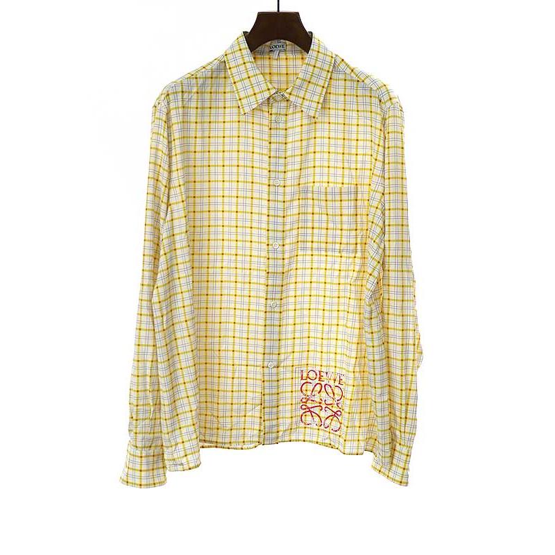 LOEWE ロエベ 22SS アナグラムスタンプシルクチェックシャツ イエロー