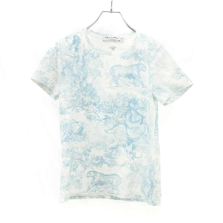 Christian Dior クリスチャンディオール トワル ドゥ ジュイ ソヴァージュ モチーフ ディオリビエラ Tシャツ 443T09A4498 ホワイト ブルー XS IT19B73I3MEW