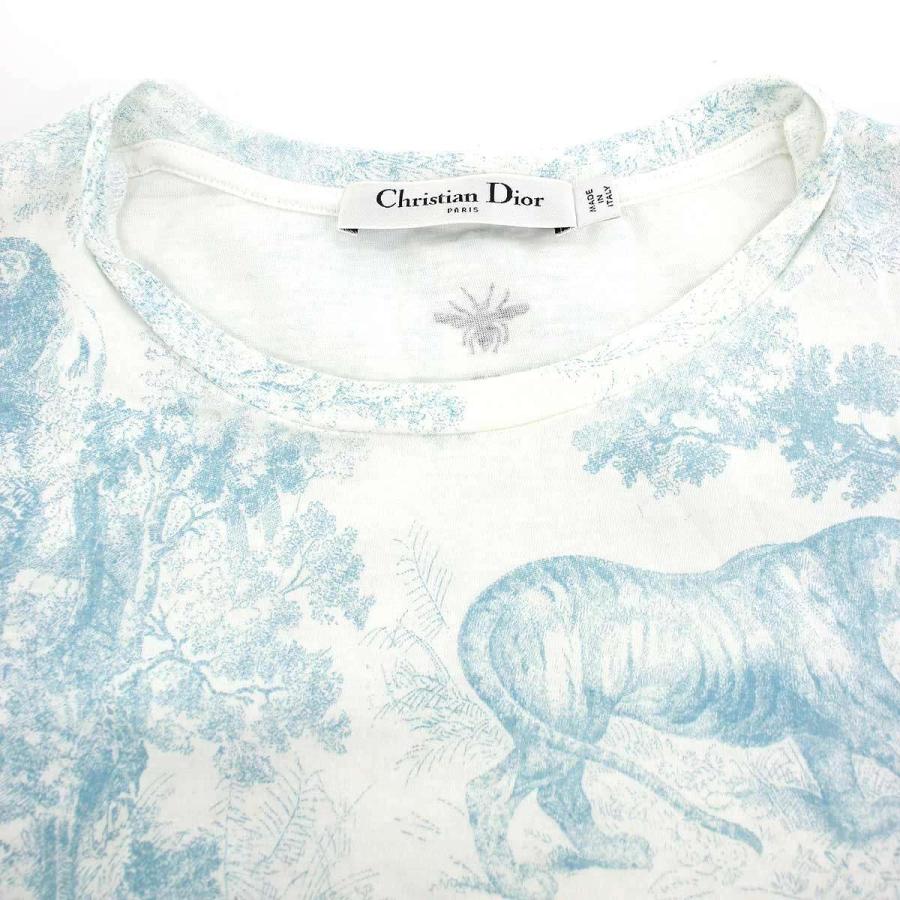 Christian Dior クリスチャンディオール トワル ドゥ ジュイ ソヴァージュ モチーフ ディオリビエラ Tシャツ 443T09A4498 ホワイト ブルー XS IT19B73I3MEWの画像