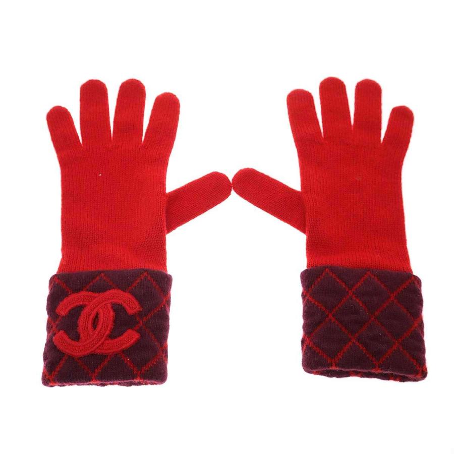 CHANEL（シャネル） ココマーク バイカラーグローブ 手袋 レッド