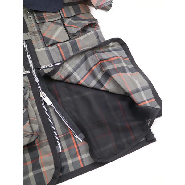 sacai サカイ 19SS チェック柄マルチジップミリタリーベスト グレー系 