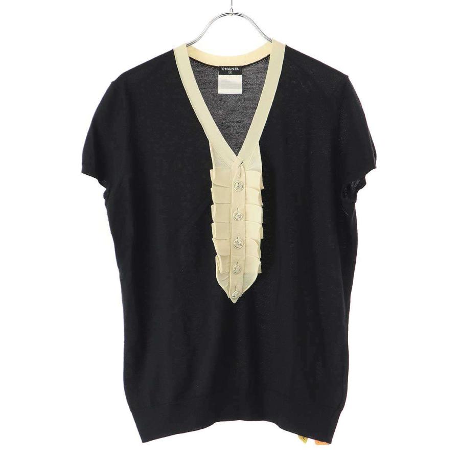 CHANEL シャネル 2007年ヘンリーネックカシミヤニットTシャツ P30282K00337 ブラック 42 CHANEL（シャネル） 2007年ヘンリーネックカシミヤニットTシャツ