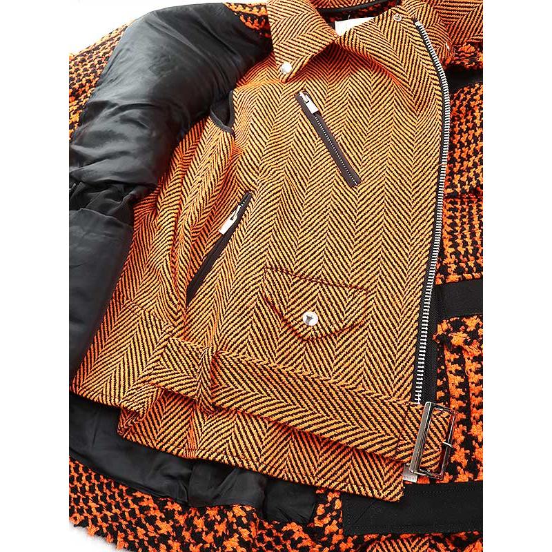 sacai - sacai サカイ ウール レイヤード ダブルライダースジャケット ライナー付属 sacai サカイ 19AW ウールツイード レイヤードライダース
