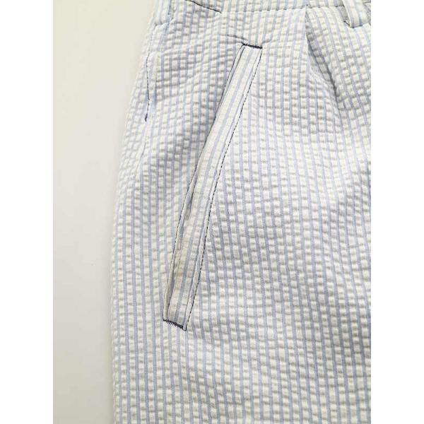 18ss 美品■sulvam■シアサッカー ボンテージ パンツ サルエル調 M sulvam（サルバム） 18SS シアサッカーストライプパンツ サックス