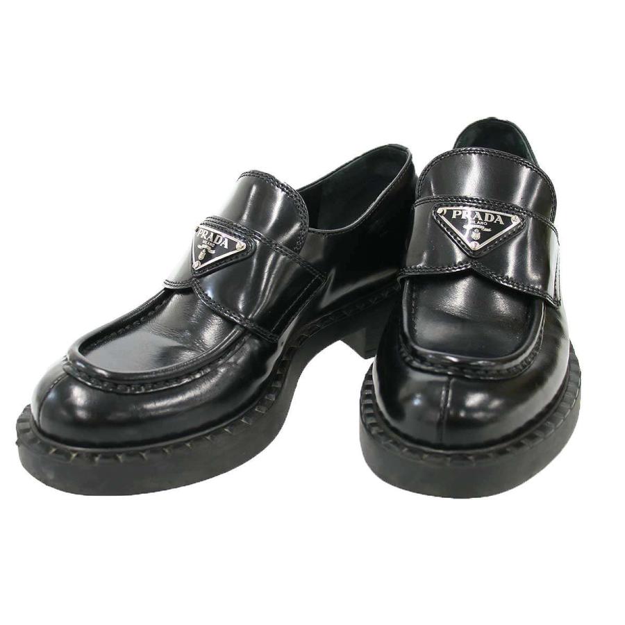 PRADA プラダ チョコレート ブラッシュドレザーローファー ブラック 35 