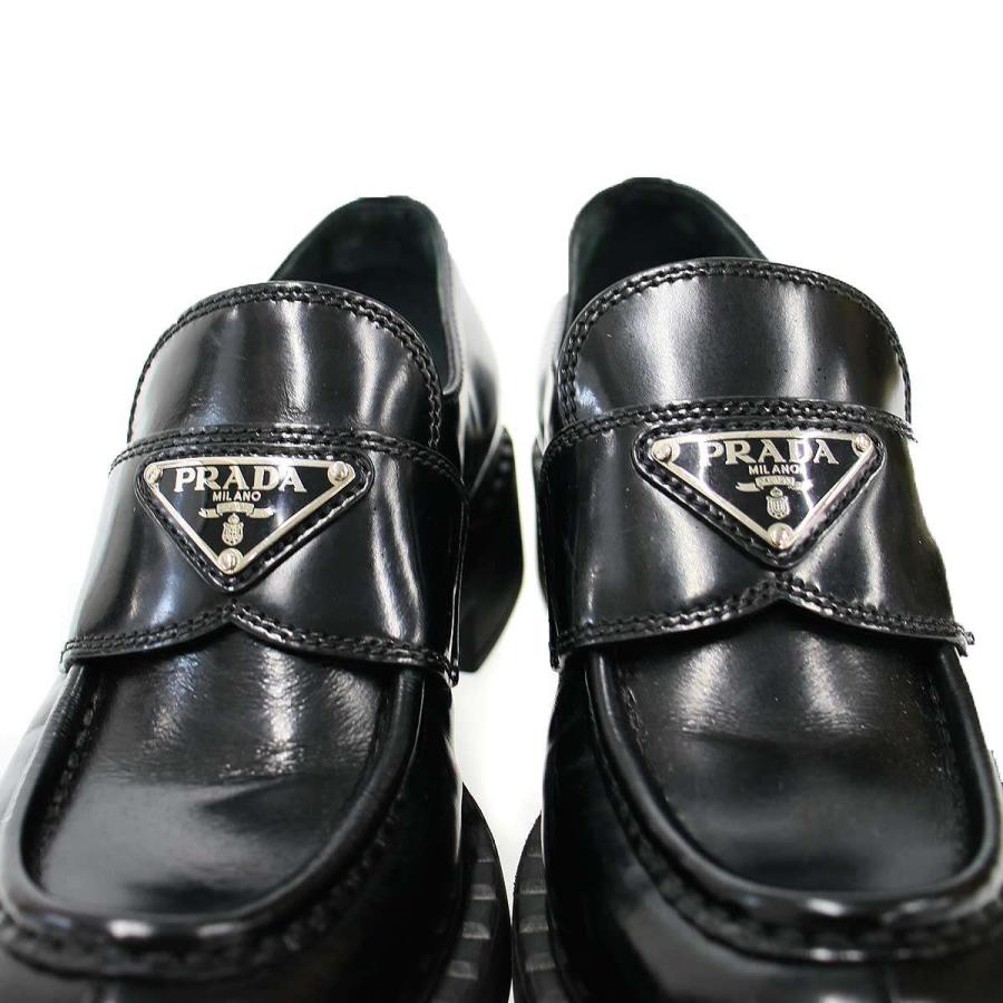 PRADA プラダ　チョコレート ブラッシュドレザー　ローファー　35 1/2黒 PRADA プラダ チョコレート ブラッシュドレザーローファー ブラック 35