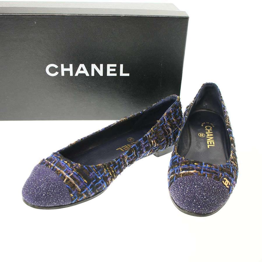 美品 CHANEL ツイード バレエシューズ バレリーナ 37 24 シャネル CHANEL（シャネル） Ballerines グリッタートゥ ツイードフラット