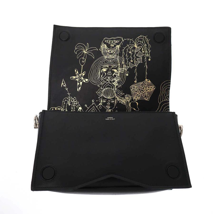 BYREDO バイレード The Whoo bag Natural Kantha Embroidery カンタ フー レザーショルダーバッグ  ブラック BYREDO バイレード Kantha The Whoo bag カンタ ザ フー レザー
