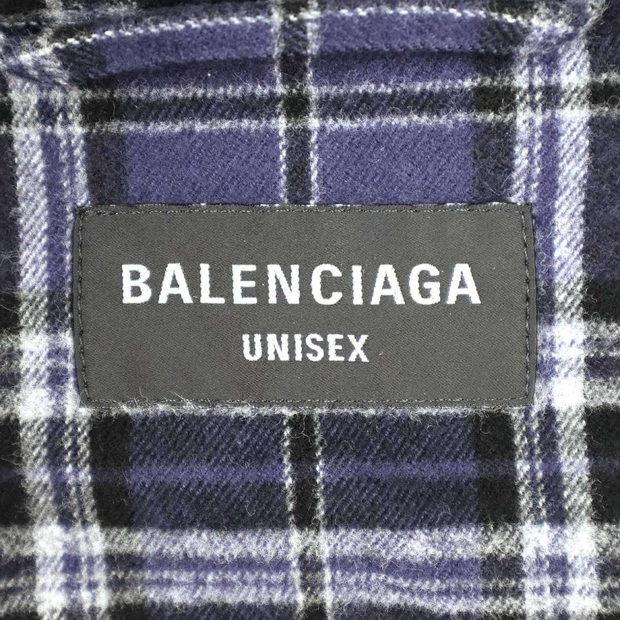 BALENCIAGA バレンシアガ 24AW フロントロゴ フランネルチェックジップアップフーディー パーカー 824581 TRM21 ネイビー 1 IT46A9NYG04Gの画像