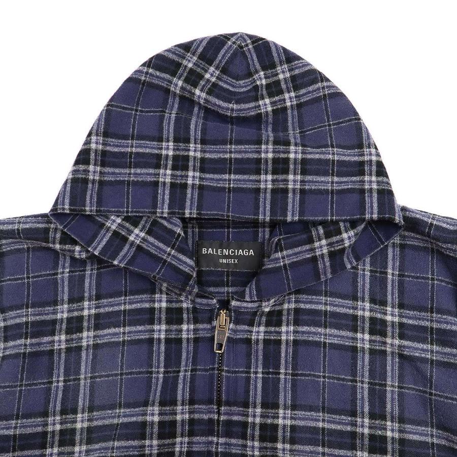 BALENCIAGA バレンシアガ 24AW フロントロゴ フランネルチェックジップアップフーディー パーカー 824581 TRM21 ネイビー 1 IT46A9NYG04Gの画像