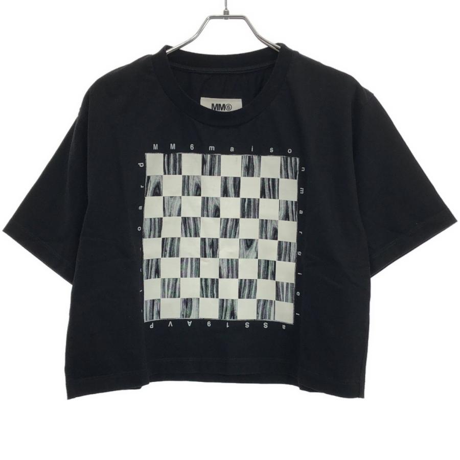 MM6 - MM6 エムエムシックス 19SS CHECKERS PRINTED SHORT TEE クロップドTシャツ S52GC0094 ブラック M MM6 エムエムシックス 19SS CHECKERS PRINTED SHORT TEE