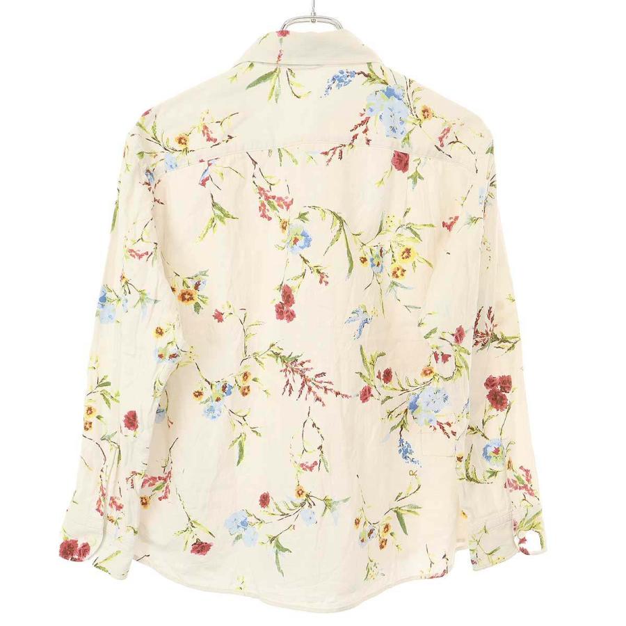 45R インドカディ春隣プリントのオーシャンタックブラウス 花柄 小鳥